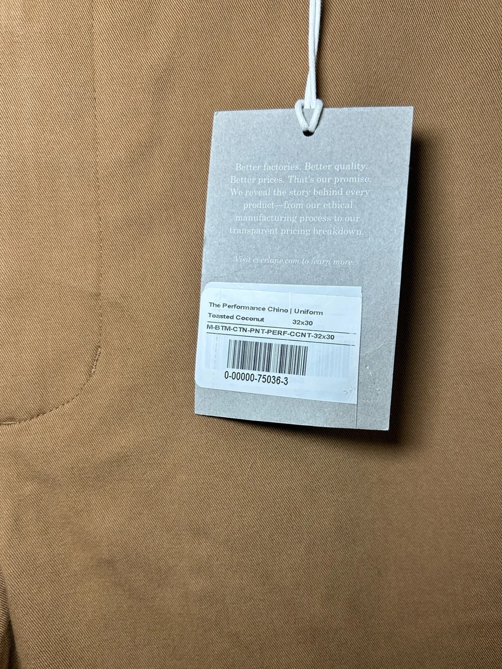 Everlane The Slim Fit Performance Chino Uniform Men's 32x30 NWT in toasted coco